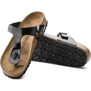 Birkenstock Gizeh Black Patent Leather Cork Sandals Thongs EU 38 US 7
